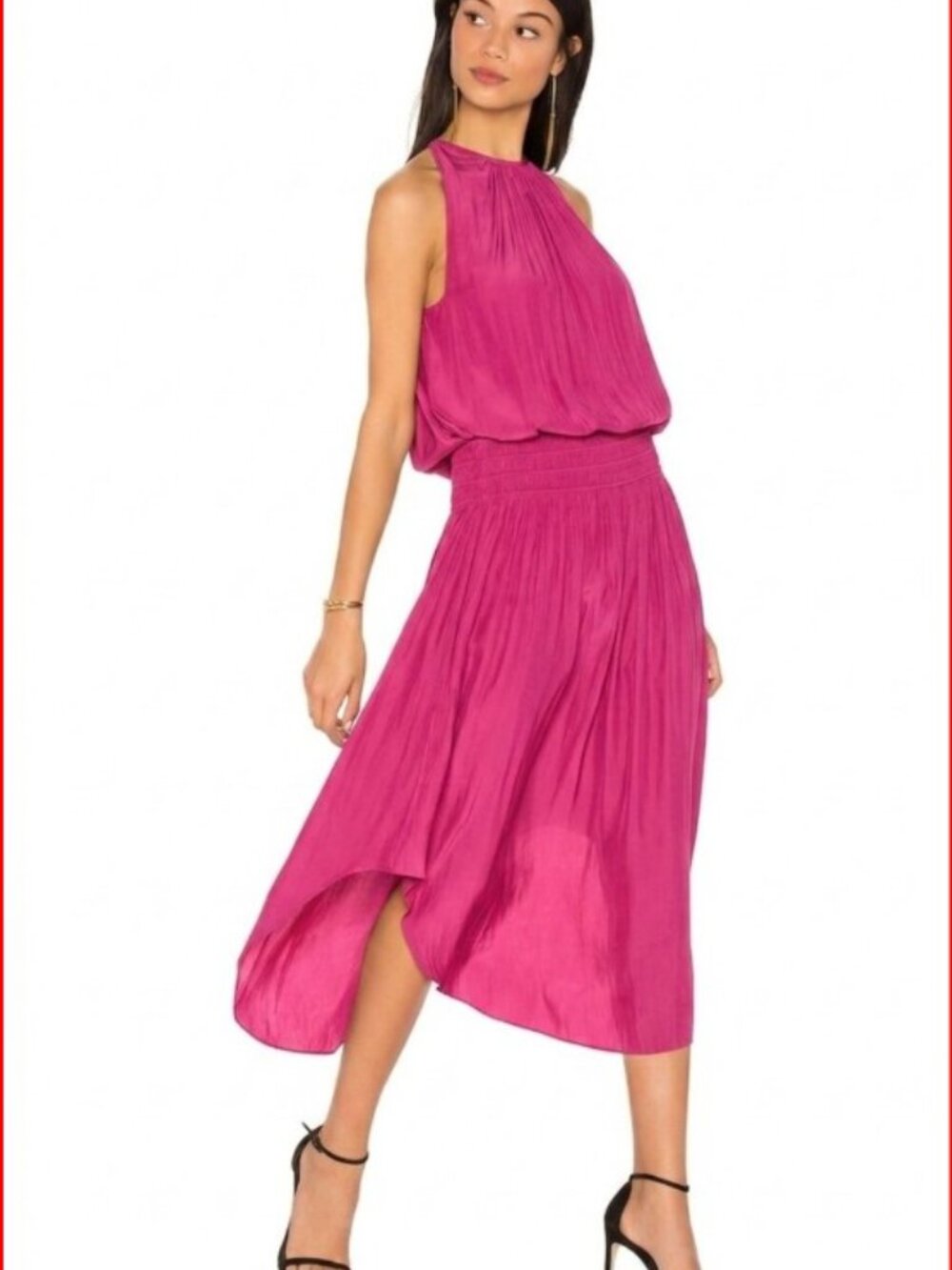 NWT Ramy Brook Audrey Smocked Midi Dress Sleeveless Dress in ROSE PINK $425